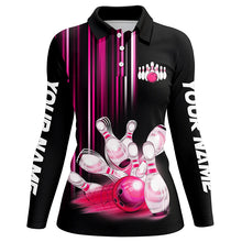 Load image into Gallery viewer, Black and pink light Women bowling Polo, Quarter Zip Shirt Custom bowling ball and pins Team jerseys NQS8067
