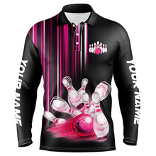 Load image into Gallery viewer, Black and pink light Men bowling Polo, Quarter Zip Shirt Custom bowling ball and pins Team jerseys NQS8067