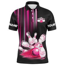 Load image into Gallery viewer, Black and pink light Men bowling Polo, Quarter Zip Shirt Custom bowling ball and pins Team jerseys NQS8067