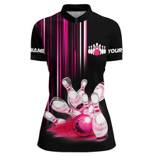 Load image into Gallery viewer, Black and pink light Women bowling Polo, Quarter Zip Shirt Custom bowling ball and pins Team jerseys NQS8067
