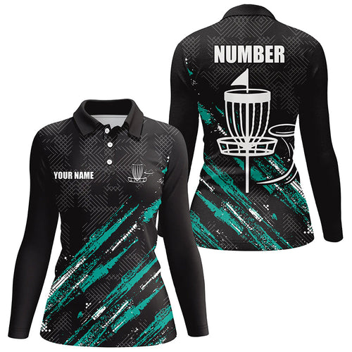 Black and Green camo Disc golf basket custom team women disc golf polo shirt, disc golf attire NQS8068