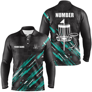 Black and Green camo Disc golf basket custom team disc golf polo shirt for Men, frisbee golf attire NQS8068