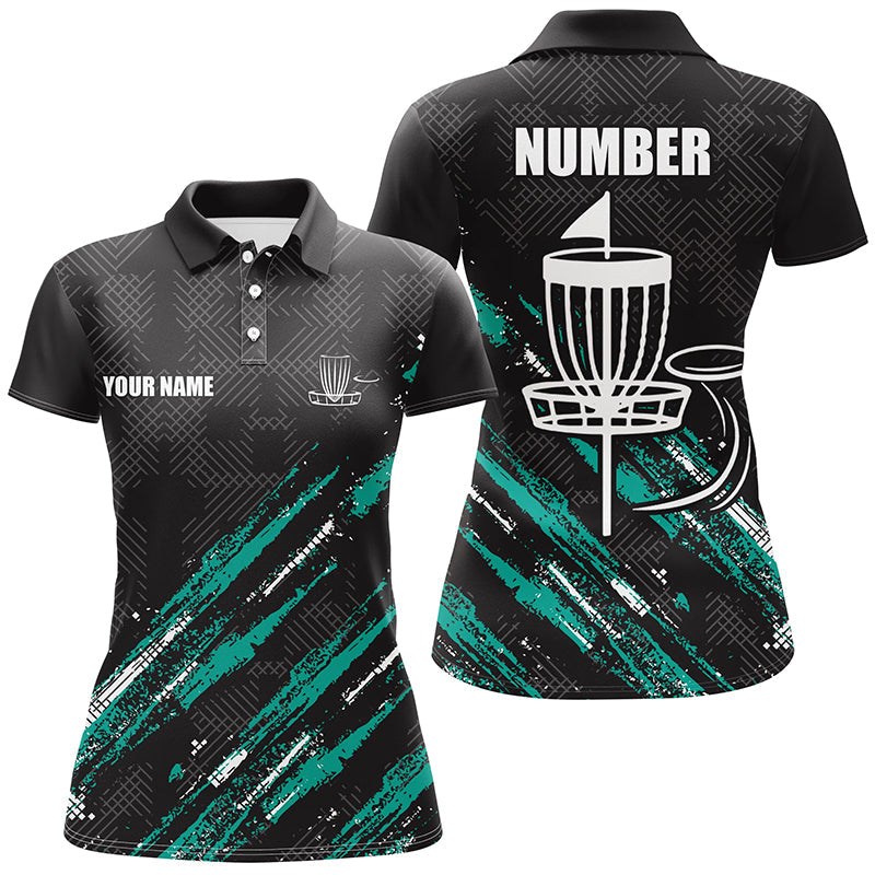 Black and Green camo Disc golf basket custom team women disc golf polo shirt, frisbee golf attire NQS8068