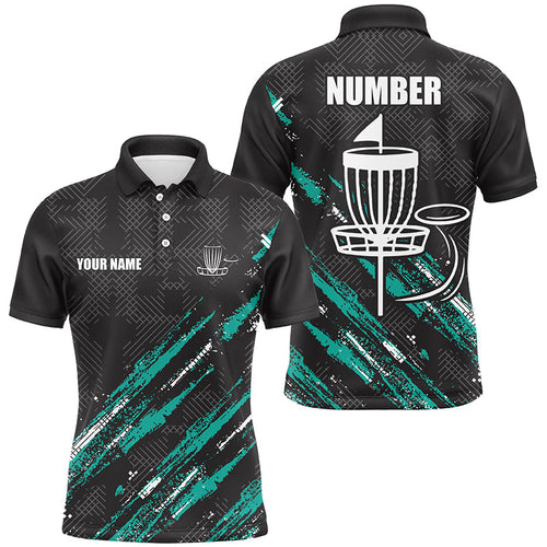 Black and Green camo Disc golf basket custom team disc golf polo shirt for Men, frisbee golf attire NQS8068