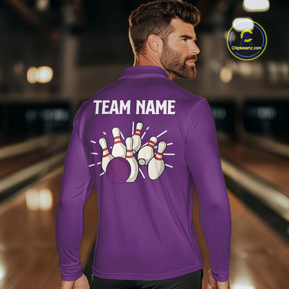 Retro Purple argyle pattern Bowling shirts For Men custom bowling team jerseys Bowler Outfits NQS10275