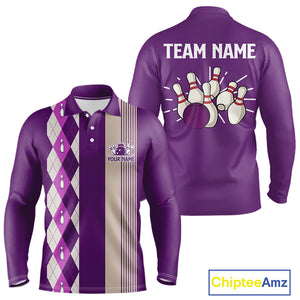 Retro Purple argyle pattern Bowling shirts For Men custom bowling team jerseys Bowler Outfits NQS10275