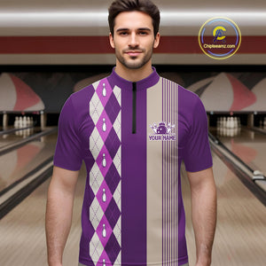 Retro Purple argyle pattern Bowling shirts For Men custom bowling team jerseys Bowler Outfits NQS10275