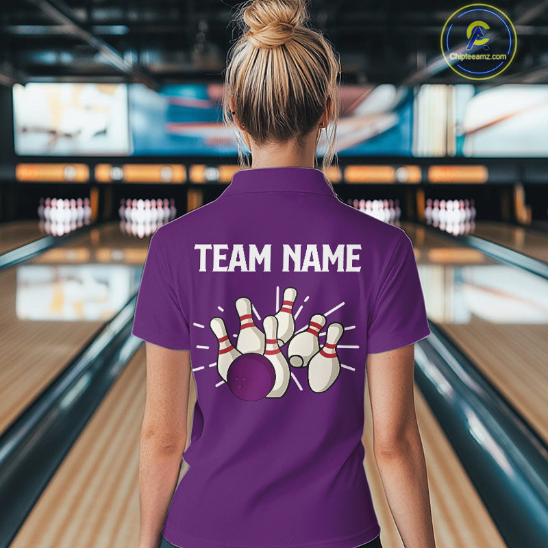 Retro Purple argyle pattern Bowling shirts For Women custom bowling team jerseys Bowler Outfits NQS10275