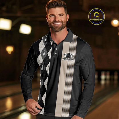 Retro Black argyle pattern Bowling shirts For Men custom bowling team jerseys Bowler Outfits NQS10276