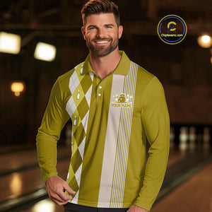 Retro Yellow argyle pattern Bowling shirts For Men custom bowling team jerseys Bowler Outfits NQS10277