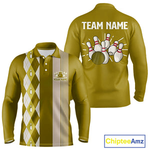 Retro Yellow argyle pattern Bowling shirts For Men custom bowling team jerseys Bowler Outfits NQS10277