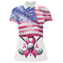 Load image into Gallery viewer, Pink ribbon American Flag Women golf polo shirts custom Breast Cancer awareness golf shirts for ladies NQS8279