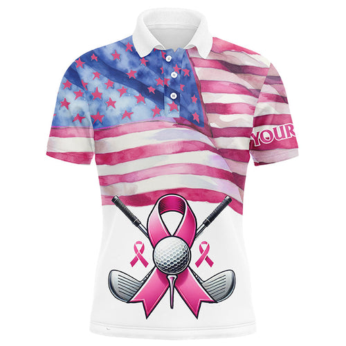 Pink ribbon American Flag Men golf polo shirts custom Breast Cancer awareness golf shirts NQS8279