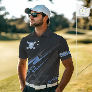 Black and Blue Skull Golf polo shirts For Men Custom Mens golf top, Personalized golf gifts NQS10467