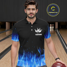 Load image into Gallery viewer, Personalized Mens Bowling Shirt Blue flame Bowling Ball and Pins Team bowling jerseys for men Bowler NQS10471