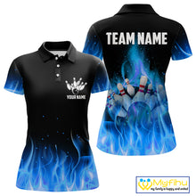 Load image into Gallery viewer, Personalized Women Bowling Shirt Blue flame Bowling Ball Pins Team bowling jerseys for ladies Bowler NQS10471