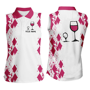 White Pink argyle pattern ladies golf tank Golf & wine custom name Women sleeveless polo shirt NQS3924