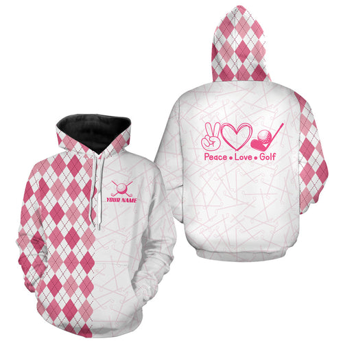 Pink argyle pattern Golf Hoodies custom peace love golf team jersey, men women golf attire NQS8490