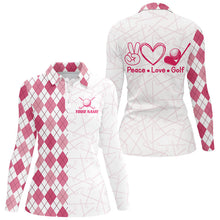 Load image into Gallery viewer, Pink argyle pattern Women Golf Polo Shirt custom peace love golf team jerseys, golf attire for women NQS8490