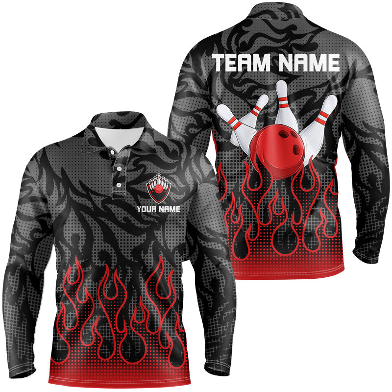 Red Flame Fire Mens bowling shirts black camo Bowling Jerseys Personalized Bowling Team Shirts NQS8493