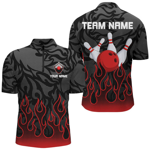 Red Flame Fire Mens bowling shirts black camo Bowling Jerseys Personalized Bowling Team Shirts NQS8493