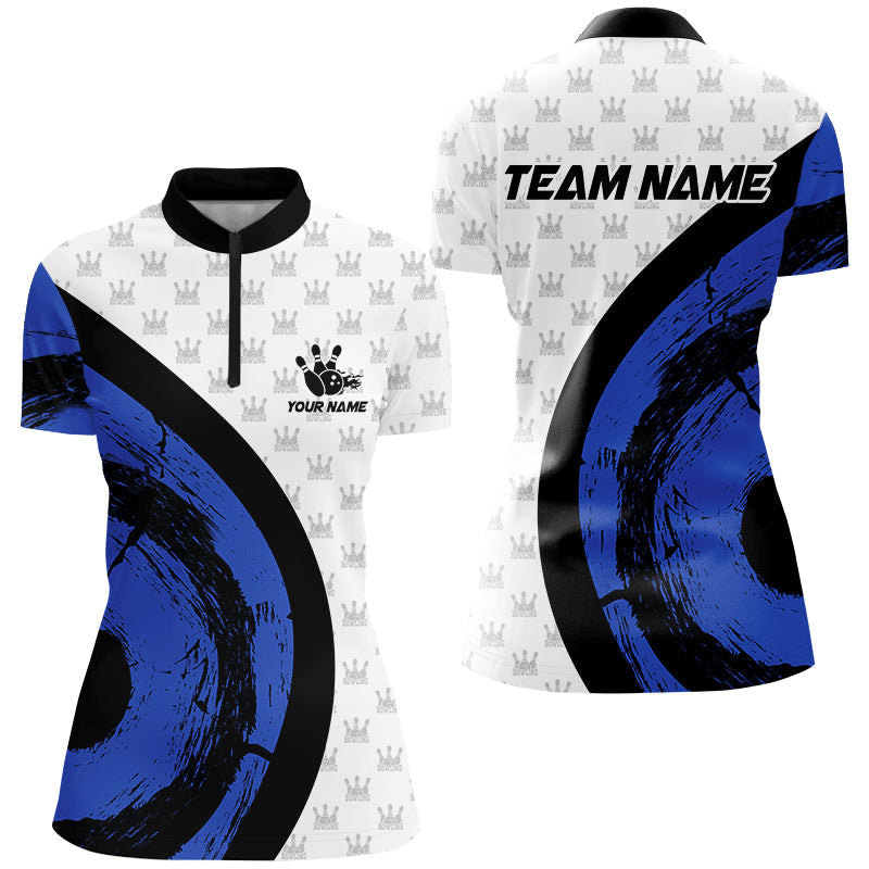 White Bowling Camo Womens bowling shirts Personalized Bowling Team Jerseys, Bowling Uniform | Blue NQS8494