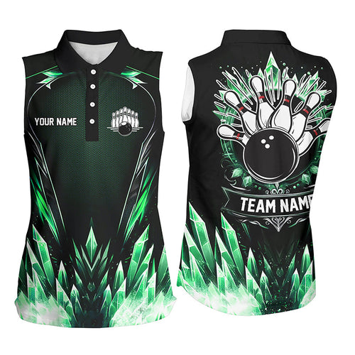 Personalized Icy Green Ice Bowling Sleeveless Polo Team Shirts Custom black Bowling Gifts for bowlers NQS8951