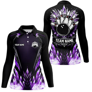 Personalized Icy Purple Ice Bowling Team Shirts For Women Custom black Bowling Gifts for bowlers NQS8952