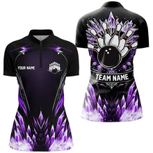 Load image into Gallery viewer, Personalized Icy Purple Ice Bowling Team Shirts For Women Custom black Bowling Gifts for bowlers NQS8952