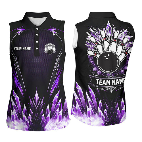 Personalized Icy Purple Ice Bowling Sleeveless Polo Team Shirts Custom black Bowling Gifts for bowlers NQS8952