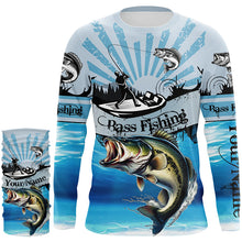 Load image into Gallery viewer, Personalized Largemouth Bass Fishing Jerseys blue Long Sleeve Fishing Shirts, Bass fishing jerseys NQS8956