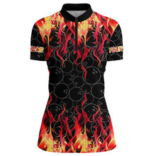 Load image into Gallery viewer, Black and Red Flame camo Womens bowling shirts Custom Flame Bowling Shirt Team Bowling Jersey NQS8961