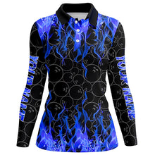 Load image into Gallery viewer, Black and Blue Flame camo Womens bowling shirts Custom Flame Bowling Shirt Team Bowling Jersey NQS8962