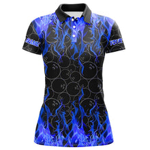 Load image into Gallery viewer, Black and Blue Flame camo Womens bowling shirts Custom Flame Bowling Shirt Team Bowling Jersey NQS8962