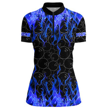 Load image into Gallery viewer, Black and Blue Flame camo Womens bowling shirts Custom Flame Bowling Shirt Team Bowling Jersey NQS8962