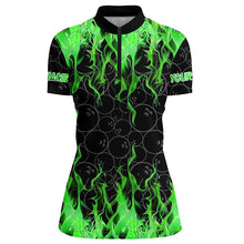 Load image into Gallery viewer, Black and Green Flame camo Womens bowling shirts Custom Flame Bowling Shirt Team Bowling Jersey NQS8963