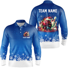 Load image into Gallery viewer, Christmas bowling Polo, Quarter Zip shirts For Men Custom Xmas Team Bowling Jerseys | Blue NQS8964