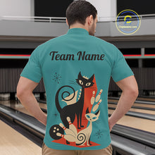 Load image into Gallery viewer, Custom retro bowling shirts Cat Bowling jersey for men Team Bowling Polo, 1/4 Zip Shirts | Blue NQS11072