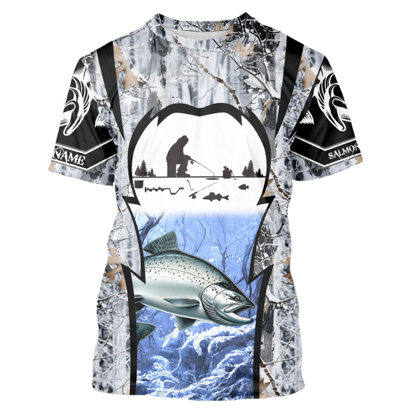 Salmon ice fishing Winter camo custom unisex Long sleeve fishing shirts, Ice fishing Salmon jerseys NQS9191