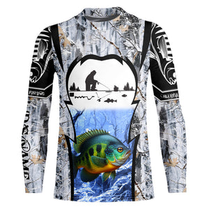 Bluegill ice fishing Winter camo custom unisex Long sleeve fishing shirt, Ice fishing Bluegill jersey NQS9193