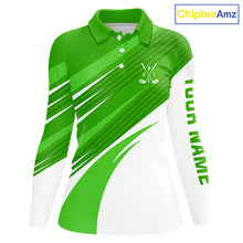 Load image into Gallery viewer, Green and white Womens golf polo shirts custom golf tops for ladies, personalized golf gifts NQS11272