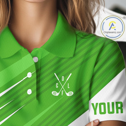 Green and white Womens golf polo shirts custom golf tops for ladies, personalized golf gifts NQS11272