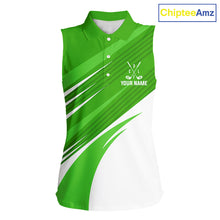 Load image into Gallery viewer, Green and white Sleeveless Golf Polo Shirt custom golf tops for ladies, personalized golf gifts NQS11272