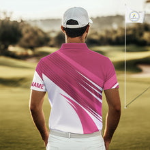 Load image into Gallery viewer, Pink and white Mens golf polo shirts custom golf tops for mens, personalized golf gifts NQS11273