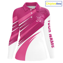 Load image into Gallery viewer, Pink and white Womens golf polo shirts custom golf tops for ladies, personalized golf gifts NQS11273