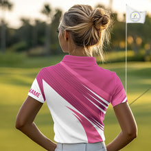 Load image into Gallery viewer, Pink and white Womens golf polo shirts custom golf tops for ladies, personalized golf gifts NQS11273
