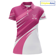 Load image into Gallery viewer, Pink and white Womens golf polo shirts custom golf tops for ladies, personalized golf gifts NQS11273