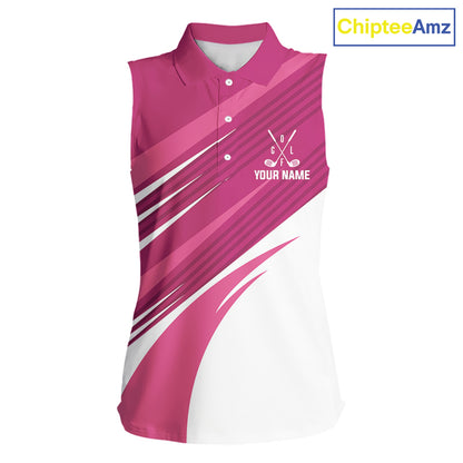 Pink and white Sleeveless Golf Polo Shirt custom golf tops for ladies, personalized golf gifts NQS11273