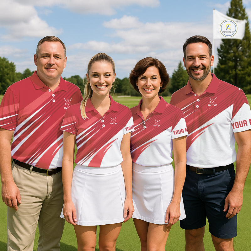 Red and white Womens golf polo shirts custom golf tops for ladies, personalized golf gifts NQS11274