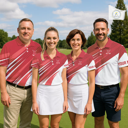 Red and white Womens golf polo shirts custom golf tops for ladies, personalized golf gifts NQS11274